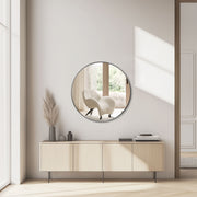 EDX Wall Round Mirror, 24in Black Aluminum Alloy Frame, Crystal Clear Reflection, Hanging Hooks
