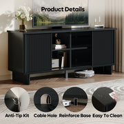 Bestier Fluted TV Stand for 65 Inch TVs, Entertainment Center with 4 Sliding Doors, Adjustable Shelves, Cable Management, Black, L107114B-BLKG