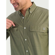 HUK Next Level Long Sleeve Fishing Button-Down Shirt for Men, Moss, UPF 50+ Sun Protection, Lightweight Breathable Fabric, Athletic Fit, XXL, H1500215