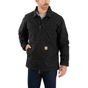 Carhartt Men's Loose-Fit Washed Duck Sherpa-Lined Coat, Black, 3X-Large Tall, 104293