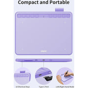 UGEE S640 Graphics Drawing Tablet, 6.5x4 Inch Active Area, Battery-Free Pen, Purple