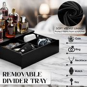 TOPNOTCHTIMBER Wooden Perfume Organizer Set, Black Pine Perfume Shelf and Acacia Tray