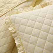 My Texas House Gingham Ruffle 3-Piece Quilt Set, Yellow, Full/Queen, Cotton and Polyester Blend, Farmhouse Style