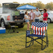 Seina Patriotic Outdoor Foldable Rocking Chair with Armrests, Cup Holder, Side Pocket, 300 lb Capacity