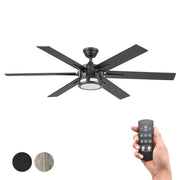 Better Homes & Gardens 56 in Indoor Ceiling Fan with Color Changing LED Light, 6 Reversible Blades, Remote Control, Reversible Airflow, Matte Black, BHS231046105