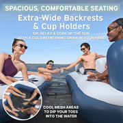 Hydro-Force Bloc Party Inflatable Pool Float, Modular 8-Person Party Island with Floating Cooler, Detachable Lounge and Platform Sections, Blue and White, 4313RE