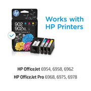 HP 902 CMY and 902XL Black Ink Cartridge 4-Pack, Original Ink, High Page Yield, Compatible with HP OfficeJet Pro, Eco-Friendly Design