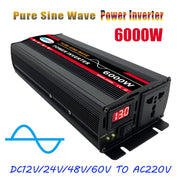 WheelX KYE2759 Pure Sine Wave Power Inverter, 3000W Continuous, 6000W Surge, 12V DC to 110V AC, LED Voltage Display, Dual USB Ports, Aluminum Alloy Housing
