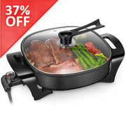 FOHERE 12 Inch Deep Non-Stick Electric Skillet with Tempered Glass Lid, 1360W, Black