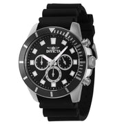Invicta Pro Diver Chronograph GMT Quartz Men's Watch, Black Dial, Silver-Tone Plastic Case, Black Silicone Band, 45mm, 46077