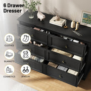 IDEALSOUL Black 6 Drawer Dresser, Vintage Wood Storage Cabinet with Waterproof Surface and Bronze Handles
