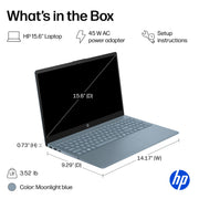HP 15.6 Inch HD Laptop, Intel N250 Processor, 4GB DDR5 RAM, 128GB SSD, Intel UHD Graphics, Windows 11, Moonlight Blue