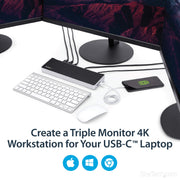 StarTech.com Triple 4K USB-C Laptop Docking Station, 60W Power Delivery, 3 Video Outputs (2 DisplayPort, 1 HDMI), 5 USB 3.0 Ports, Gigabit Ethernet, Audio Jacks, Black & Space Gray, DK30CH2DPPD