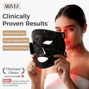 ARIVEA LED Red Light Therapy Face Mask, Wireless Rechargeable, Foldable, 4 Light Modes, Black