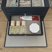 Hives & Honey Adult Black Demi Locking Jewelry Case, 3-Drawer Organizer with Mirror - Versatile Compartments