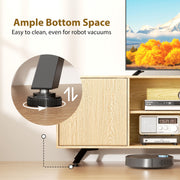 THAILE TV Stand, Carbon Fiber Finish, Glass Shelves, Entertainment Center for TVs up to 75 in
