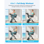 MERACH S15L Folding Exercise Bike, 4 in 1 Magnetic Upright Bike with 16 Levels of Resistance, Blue