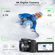 Xorlink Compact Digital Camera, 48MP, Autofocus, Anti-Shake, 3.6in 180 Flip Screen, Built-In Flash, 16x Optical Zoom, Includes 32GB Card and Battery Charger, Black