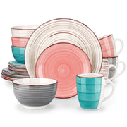 Vancasso Bella Dinnerware Set, 16 Piece Porcelain Stoneware, Handpainted Turquoise, Scratch-Resistant, Microwave and Dishwasher Safe, Service for 4