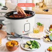 Beautiful 6 Qt Programmable Slow Cooker by Drew Barrymore, Five Preset Functions, Digital Timer, Cool-Touch Handles, Removable Ceramic Pot, Taupe or White Icing