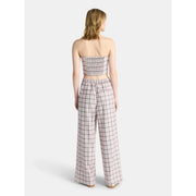 No Boundaries Women's Sweetheart Neck Tube Top and Wide Leg Pants Set, 2-Piece, Plum Vine, XXS