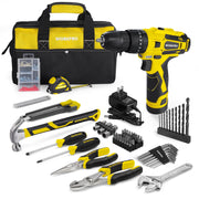 WORKPRO 12V Cordless Drill Power Tool Set, 177-Piece Combo Kit with 1500mAh Lithium-Ion Battery, 14-Inch Storage Bag, Yellow, W009172AW