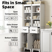 IDEALSOUL Tall Bathroom Storage Cabinet, Narrow Freestanding Linen Cabinet with Barn Door, Drawer, White