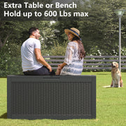 Bifanuo TT026-GR  100 Gallon Lockable Resin Deck Box, Weather-Resistant Outdoor Storage Container, Black Wicker Texture, Supports 330 lb Seating