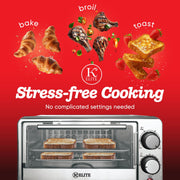 Kitchen Elite KE-OV-B101-BK Toaster Oven, Compact Countertop, 9 Liter Capacity, 800 Watt, Stainless Steel, Black