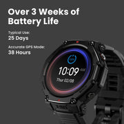 Amazfit T-Rex 3 Pro Smartwatch, 48mm Sapphire AMOLED Display, Titanium Bezel, Dual-Band GPS, Offline Maps, 25-Day Battery, Built-In Flashlight, 10 ATM Water Resistant, Tactical Black, A2444