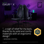 Razer Iskur V2 X Computer Gaming Chair with Built-In Lumbar Support, Widened Seat Base, High-Density Foam Cushions, Adjustable 152 Recline, 2D Armrests, Plush Fabric Finish, L33T Edition, RZRSC2025