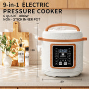 TINANA 6 Quart Electric Pressure Cooker, 9-in-1 Stainless Steel Multi Cooker with Safety Lock, Auto Release, Delay Timer, Intelligent Presets