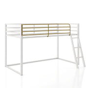 Furniture of America Twin Kids Junior Loft Bed with Full-Length Guardrails, Angled Ladder, White and Gold Two-Tone Metal Frame, 49-Inch High EC-BTS1249-W