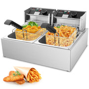 Tangme Commercial Deep Fryer, 3400W Electric, Dual 6.35QT Baskets, 0.8mm Thickened Stainless Steel, 20.7QT Capacity, Temperature Limiter, 82