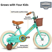 Joystar Vintage 16-In Kids Green Bike with Basket & Training Wheels - Sturdy Design