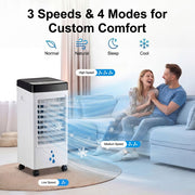 Yuyongr Portable Air Conditioner 3-in-1 Evaporative Cooler Fan with 6L Pull-Out Water Tank, 3 Speeds, 4 Modes, 120 Oscillation, 7-Hour Timer, White, H484188AIRFAN