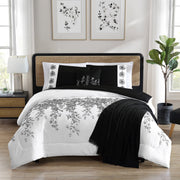 Mainstays 88546 5-Piece White and Black Embroidered Comforter Set, Full/Queen