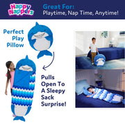 Happy Nappers Medium Blue Shark 2-in-1 Pillow and Sleepy Sack, Plush Polyester, 54 x 20 in
