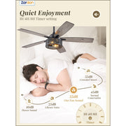 Zardon 52 Inch Black Ceiling Fan with Light and Remote, Farmhouse and Quiet 6-Speed Reversible DC Motor