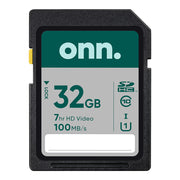 onn. 100006056 32GB Class 10 U1 SDHC Flash Memory Card, up to 100MB/S read speed