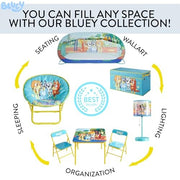 Idea Nuova Bluey Kids Table and Chair Set, 3-Piece Folding Activity Furniture with Square Table and 2 Padded Chairs, Durable Steel Frame, Ages 3+