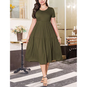 a.Jesdani Women's Plus Size Casual Short Sleeve Flowy Tiered Summer Maxi Dress, M, Army Green