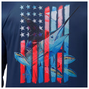 Guy Harvey Stars and Stripes Marlin Long-Sleeve T-Shirt - Estate Blue - L