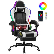Homall RGB Gaming Chair with App and Remote Control LED Lights, Ergonomic Design, Massage Lumbar Support, Retractable Footrest, White