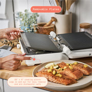 Beautiful 2-in-1 Panini Press & Grill, 1200W, EverGood Ceramic Nonstick Removable Plates, Adjustable Floating Hinge, Sage Green or White Icing, 10.25