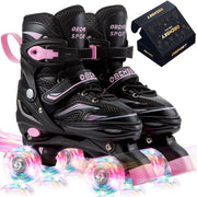 Obensky Roller Skates, 4-Size Adjustable, Light-Up Polyurethane Wheels, Aluminum Frame, Triple Ankle Support, Unisex Kids 3-12, Blue/Pink