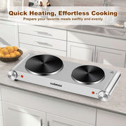 Cusimax Electric Hot Plate Double Burner, 1800W, Stainless Steel, Cast Iron Cooktop, Silver, CMHP-B201S