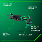 Metabo HPT 36V MultiVolt Brushless SDS Plus Cordless Rotary Hammer, 1-1/8 in, D-Handle, High Impact Energy 2.3 ft-lbs, 2-Speed Control, Auto Stop Feature, DH3628DDQ4
