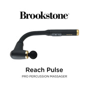 Brookstone Reachpulse Pro Long Handle Percussion Massager, 6-Speed Deep Tissue Massage Gun with 4 Interchangeable Heads, Rechargeable Battery, Portable Black