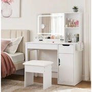 Mainstays Kensington 2-Piece Vanity and Stool with Lighted Mirror and USB Power White